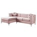 Chloe Pink Velvet Sectional Sofa Chaise with USB Charging Port | lowrysfurniturestore