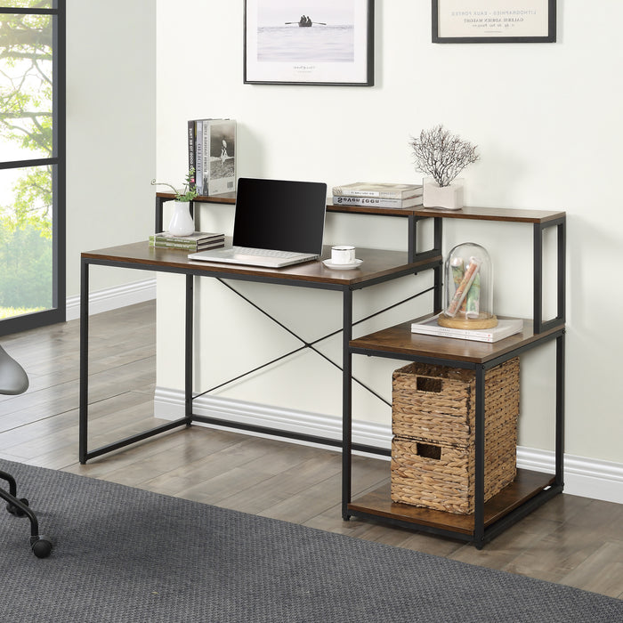 Home Office Computer Desk with Storage Shelves and Monitor Stand Riser Shelf Study Writing Desk Computer Table