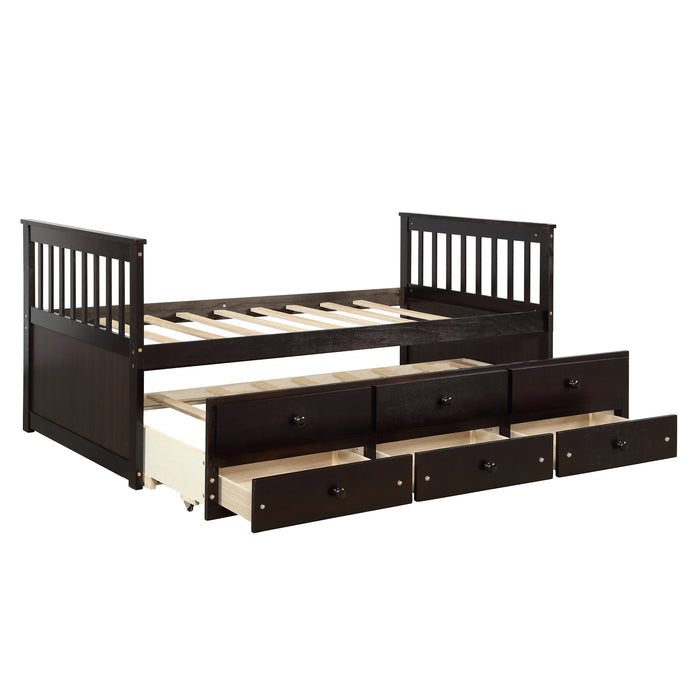 TOPMAX Captain's Bed Twin Daybed with Trundle Bed and Storage Drawers, Espresso