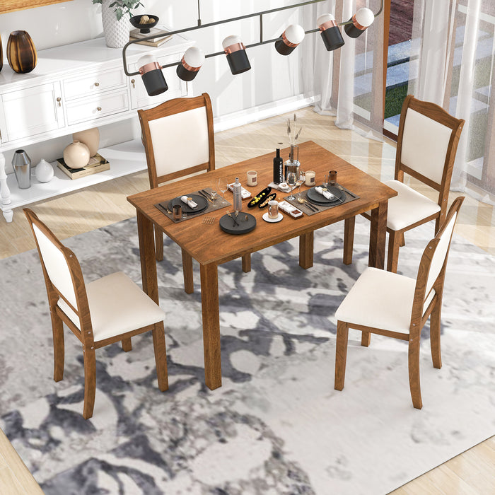 5-Piece Wood Dining Table Set Simple Style Kitchen Dining Set Rectangular Table with Upholstered Chairs for Limited Space (Walnut)