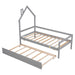 Twin Wooden Daybed with trundle, Twin House-Shaped Headboard bed with Guardrails,Grey