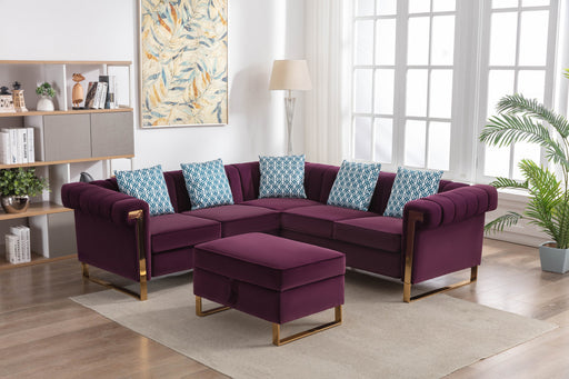 Maddie Purple Velvet 5-Seater Sectional Sofa with Storage Ottoman lowrysfurniturestore