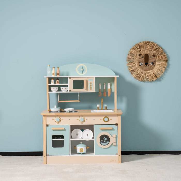 Wooden Kitchen Playset with Washing machine and microwave