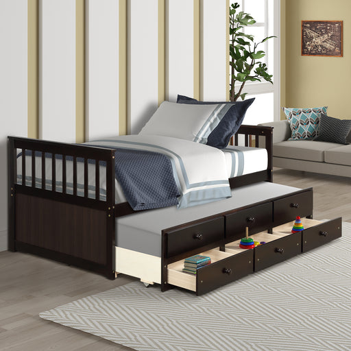 Twin Daybed with Trundle Bed and Storage Drawers, Wood Espresso lowrysfurniturestore