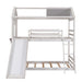 Antique White Twin Over Twin Bunk Bed Wood Bed with Roof Window Slide Ladder | lowrysfurniturestore
