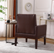 PU Leather Accent Chair, Upholstered Lounge Sofa Armchair, Comfortable Armchair with Wooden Legs in Log Color, Modern Button Reading Chair for Bedroom Living Room, Dark Brown