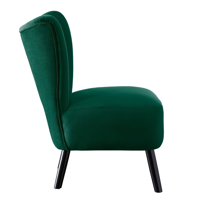 Unique Style Green Velvet Covering Accent Chair Button-Tufted Back Brown Finish Wood Legs Modern Home Furniture | lowrysfurniturestore