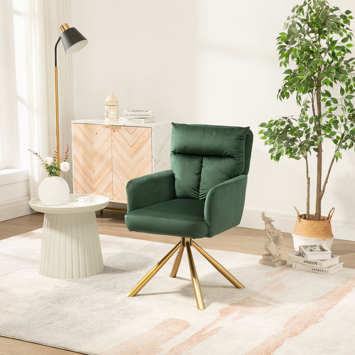 Green Velvet Contemporary High-Back Upholstered Swivel Accent Chair