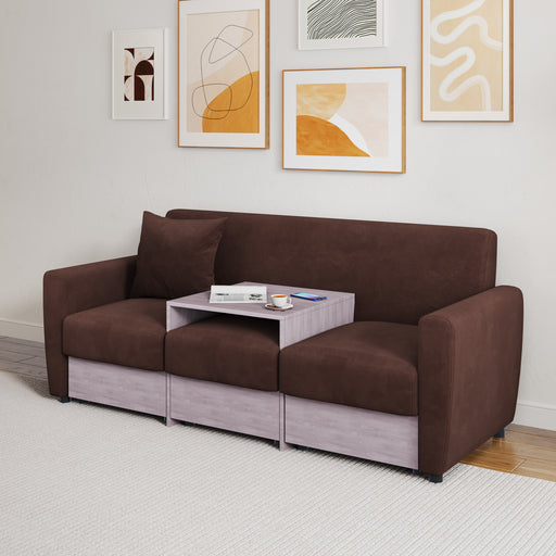 Sofa with coffee table and drawers brown chenille lowrysfurniturestore