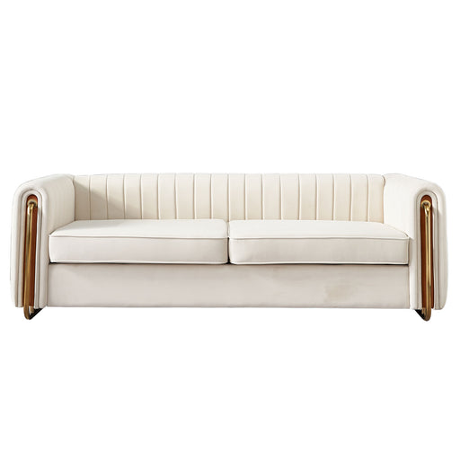 84.25'' Beige Contemporary Velvet Sofa Couch for Living Room lowrysfurniturestore