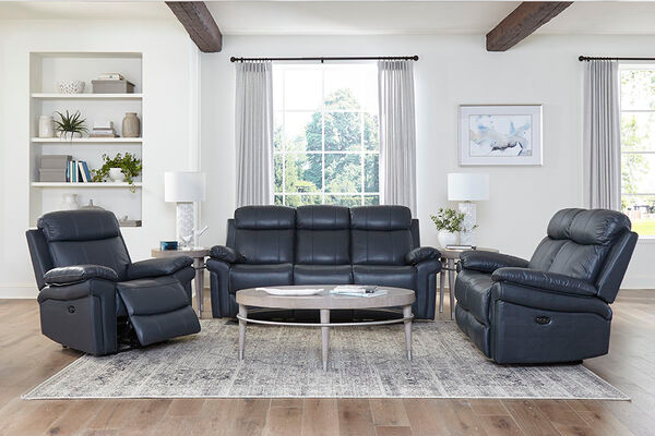 Blue Joplin Leather Power Loveseat